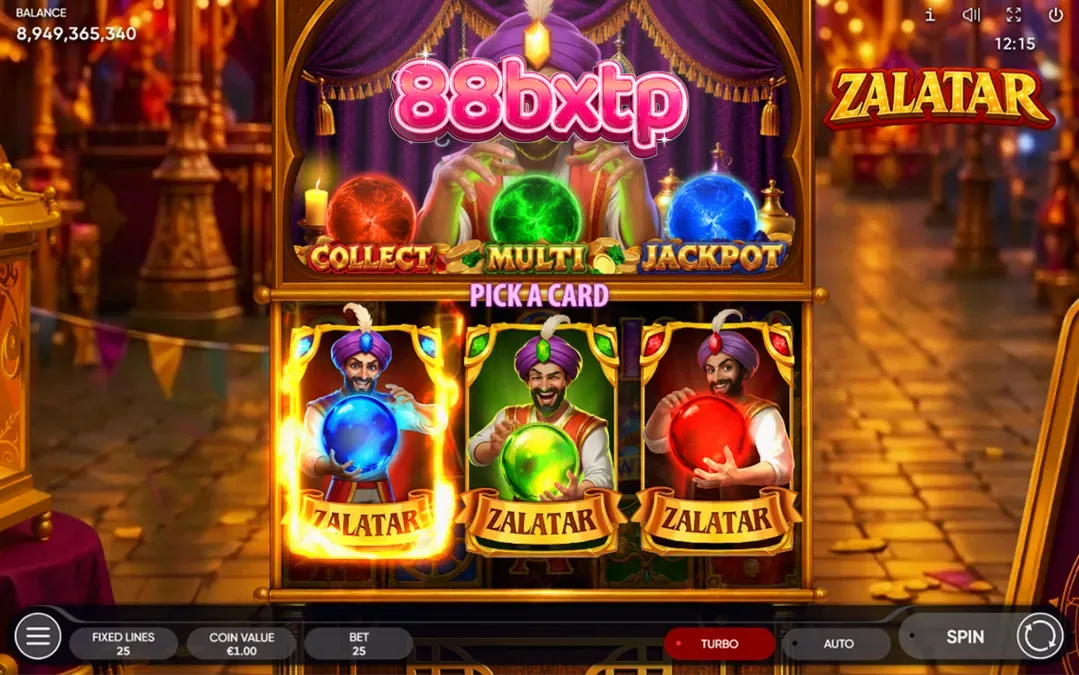Interface do jogo de slot Zalatar com elementos místicos e cartomante